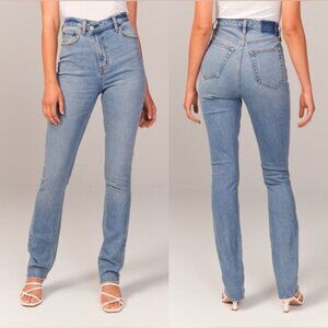 A&F Curve Love 90’s Slim Straight 31 Long Criss‎ Cross Asymmetric Medium Wash